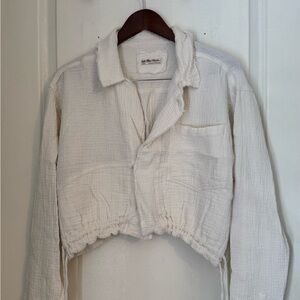 We The Free Cream Cropped Blazer with Textured Fabric